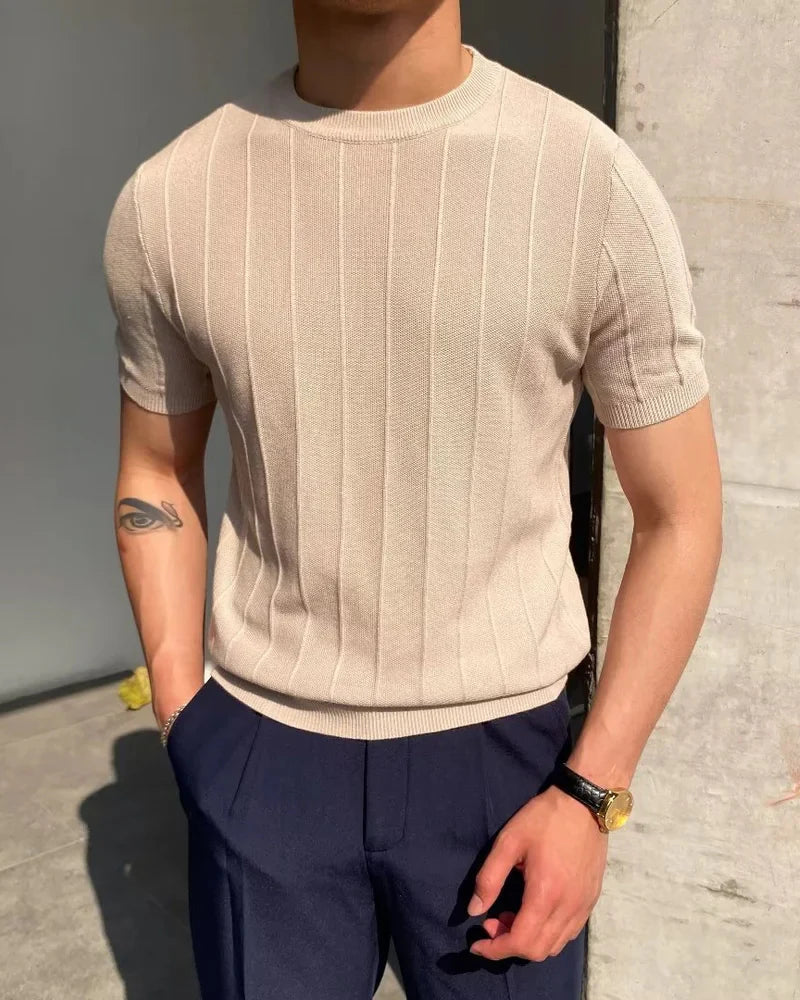 Cannes Ribbed T-Shirt Beige